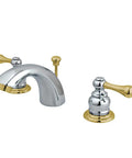 Victorian Mini Widespread Lavatory Faucet With Metal Lever Handle, Polished Chrome And Brass Finish, Deck Mount