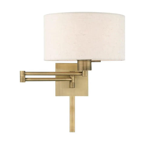Bronze Finish One Light Swing Arm Wall Lamp With Oatmeal Fabric Shade Twenty Four And A Quarter Inch Includes Three Way Switch