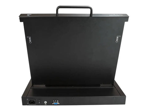 Top Tier Heavy Duty 17 Inch Rack Mount KVM Console Drawer With VGA And USB Ports For Any Switch 1U Height back view showing connections.
