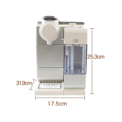 Espresso Machine With Built In Grinder For Home And Office, 6 Plus Coffee Styles, 60 Second Brew, front view, dimensions shown