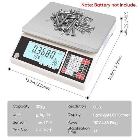 Go To High Precision 30 Kg Digital Counting Scale With 0.5 g Readout For Parts And Coins, supports g Kg Lb, LCD display shown