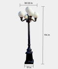 9.5 Ft Five Arm Victorian Outdoor Post Light in Black Finish, 110V Ceramic Socket, 75W Max, Five Shatterproof Globe Shades