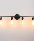 4 Light Matte Black Vanity Light Over Mirror With Clear Glass Shades Modern Farmhouse Wall Sconce For Bathroom
