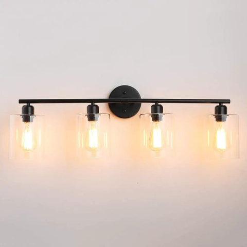 4 Light Matte Black Vanity Light Over Mirror With Clear Glass Shades Modern Farmhouse Wall Sconce For Bathroom