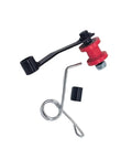 Ultimate Chain Tensioner Spring Roller Slider Guide Adjuster Pulley Kit For 110cc To 250cc ATV Quad Bike Parts That Keeps Your Chain Tight And Stops Skipping On The Trail Without Making A Ton Of Noise., spring roller, red and black ATV chain tensioner parts with spring on white background