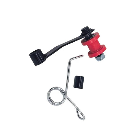 Ultimate Chain Tensioner Spring Roller Slider Guide Adjuster Pulley Kit For 110cc To 250cc ATV Quad Bike Parts That Keeps Your Chain Tight And Stops Skipping On The Trail Without Making A Ton Of Noise., spring roller, red and black ATV chain tensioner parts with spring on white background