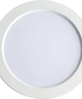 ELUKHT Recessed Lighting Housing Trim Kits Commercial Round White Ultra-Thin LED Recessed Downlight Aluminum, top view with orange clips.
