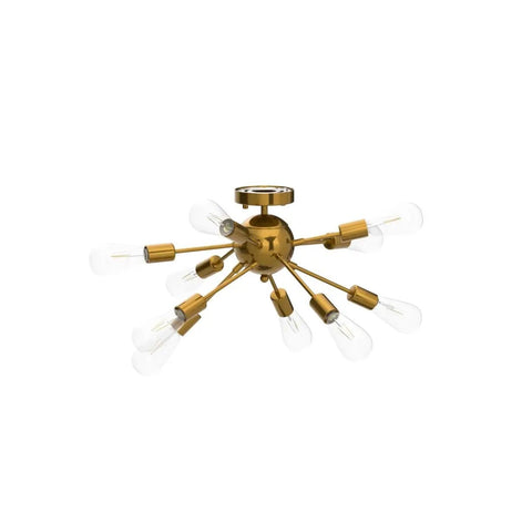 Rock A Killer Look With This Ten Light Gold Sputnik Chandelier Mid Century Modern Semi Flush Mount Ceiling Light In Brushed Brass Finish