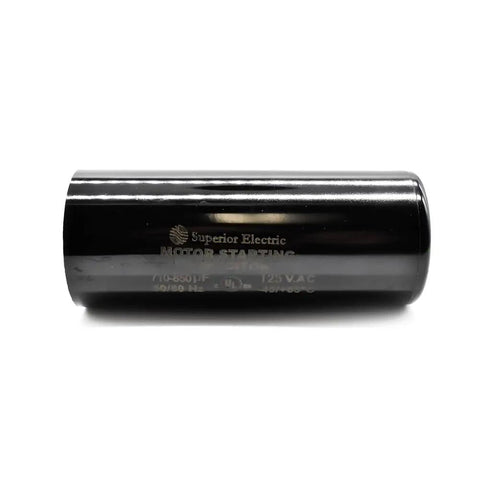 Beefy 710-850 MFD 125V AC Cylinder Motor Starting Capacitor For 50/60Hz Systems, 4-Pin Black Phenolic Case, 4-Wire Mount, OEM Replacement For 5715K17-4 Motors, side view