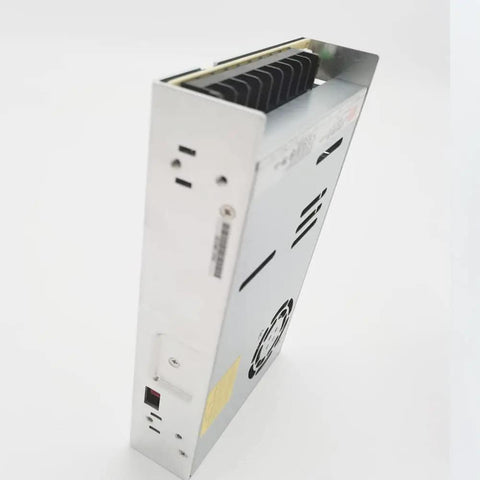 Side view of Beefy 600W 24V 25A Enclosed Switching Power Supply, Low Profile 41mm, minus 10C to 70C temp range, CE FCC RoHS certified.