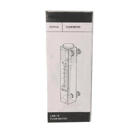 Panel Mount Water Flowmeter For Liquids 0.05 To 0.5 GPM (0.2 To 2 LPM) Acrylic Rectangular Body 170 mm Height Easy Inline Panel Install With Clear Readout And Upward Travel Flow Indicator.