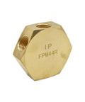 Brass Flat Hex Pneumatic Manifold FPM44R 3 Way Outlets 1/4 Inch NPT Female Inlets and Outlets, hexagonal side view