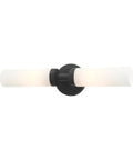 Two Light Slick Black ADA Vanity Light With Satin Opal Glass Cylinders From Aero Collection, Modern Bathroom Wall Sconce