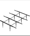 Heavy Duty Bed Slats Center Support System Featuring Tough As Nails Steel Cross Rails quashes bed sag, view from above, adjustable height.