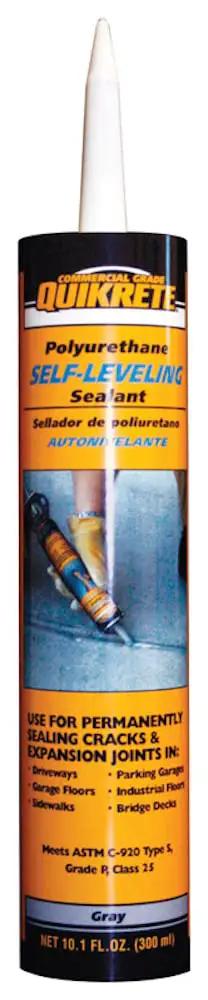 Pro Grade Gray Polyurethane Self Leveling Concrete Sealant For Cracks And Joints On Driveways Tough As Nails Advanced Polymer Formula With Grip Tight Adhesion No Sweat Application Built To Last Pack Of Ten Tubes in packaging with nozzle.