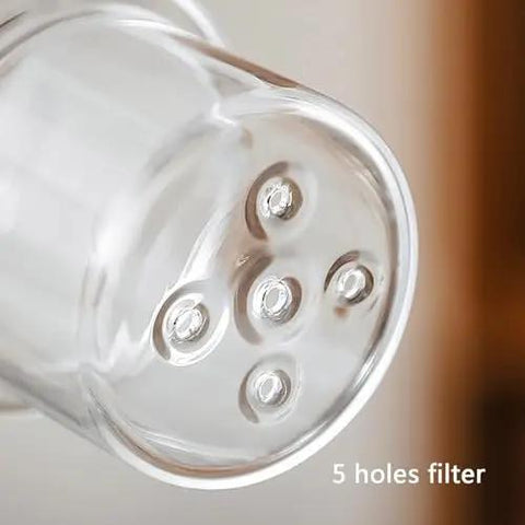 Close-up view of the 5 holes filter for Portable Cold Brew Coffee Maker With Slow Drip Tower And Adjustable Flow Control.