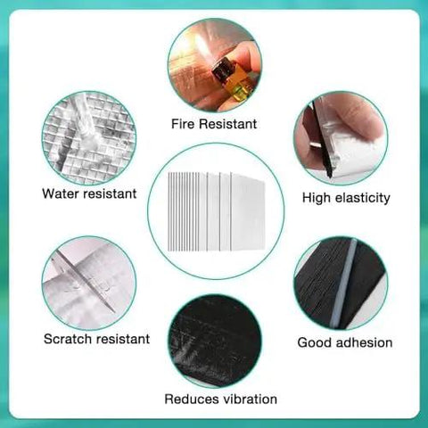 Infographic highlighting features of 10mm Thick Sound Deadener Sheets For Chevrolet Silverado Electric Truck Bed Audio Insulation Panels.