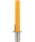 Heavy Duty Removable Round Bollard Featuring Slick Flush Mount Sleeve Base in yellow for driveway and parking lot safety.
