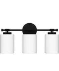 Three Light Matte Black Vanity Lights Over Mirror With Milk White Glass Shades, Modern Bathroom Wall Sconces For Mirror Hallway And Cabinet