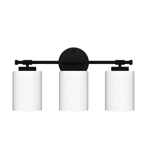 Three Light Matte Black Vanity Lights Over Mirror With Milk White Glass Shades, Modern Bathroom Wall Sconces For Mirror Hallway And Cabinet