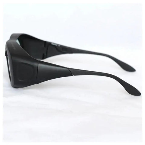 Side view of Heavy Duty Laser Safety Glasses Built Damn Tough With OD5 Plus Blockers protecting eyes from 980Nm to 2500Nm.