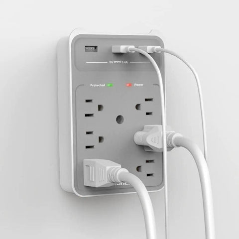 Nine In One Power Strip Extender With Six AC Outlets Three USB Ports And Phone Cradle 1080 Joules Surge Protector
