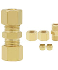 brass compression fittings ice maker connectors for 1/4 inch tubes; solid brass, corrosion-resistant fittings for secure tube joining.