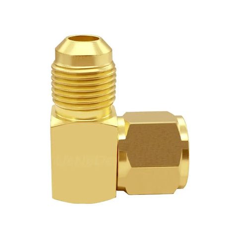 Brass 3/8 Flare Female To Male Swivel 90 Degree Elbow Coupler, 2 Pack, Solid Brass Fittings With 360 Degree Swivel For Flexible Leak Free Water And Air Lines, gold brass fitting