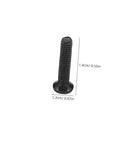 Close-up of a black screw from the 18 Spec Miniature Screw Set Kit With Flat Head Screws In Transparent Case For Glasses And DIY Repairs, Ultra Handy Lightweight Portable Black Screw Assortment For Quick Access And Easy Fixes, shown with dimensions 1.4cm x 1.2cm.