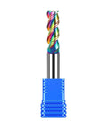 Carbide square end mill bit, 1/2" shank, rainbow DLC coating, 3" OAL, 3 flutes for aluminum.