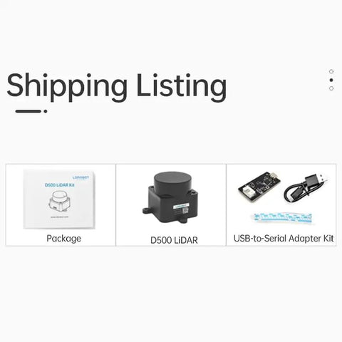 360 Degree Omnidirectional LiDAR Scanner With 12M Range And 5000Hz Sampling Rate For ROS Raspberry Pi Arduino Bots DToF TOF Laser Distance Sensor Module Kit For SLAM Mapping And Navigation components including D500 LiDAR, package, USB-to-Serial Adapter Kit