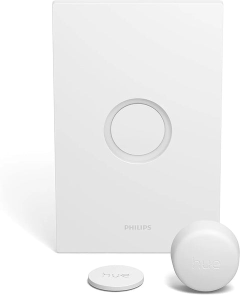 Wireless Smart Light Switch Button Battery Powered And Portable White Remote for easy no wire setup, shown with accessories.