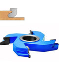 Heavy Duty Four Wing Carbide Tipped Shaper Cutter For Slick Finger Pull Cabinet Door Profiles, blue blade design for precision cuts.