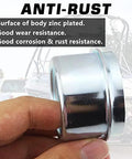 Close-up of chrome trailer hub dust cap held in hand, 1.98-inch for boat trailer axles