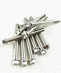 10 Piece Top Shelf Titanium Gr5 Hex Flange Bolt M6 X 60mm With 1.0mm Thread Pitch Plus Allen Socket Cap Head Rock Solid Rust Proof Fasteners For Garage Jobs And Street Hot Rod Builds, arranged in a pile on a white surface.