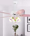 Hella Sleek Nordic Ceiling Fan With Wooden Leaf Blades And Built In Light And Smooth Quiet Airflow For Living Room Or Bedroom And Totally Chill Modern Decor Upgrades with pink blades and floral light fixtures.