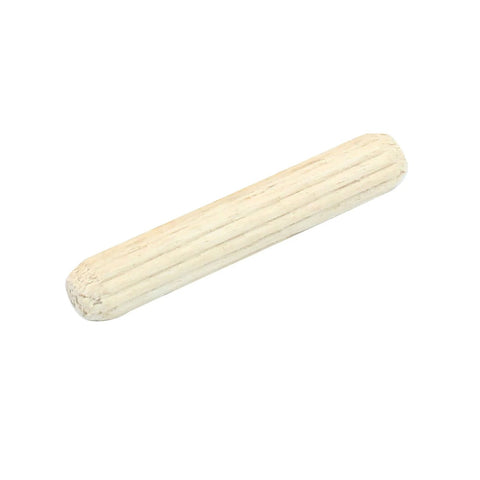 Close-up of a single dowel from 120 Piece Wooden Dowel Pins Set 5x30mm Fluted Dowels With Beveled Ends for woodworking and projects.
