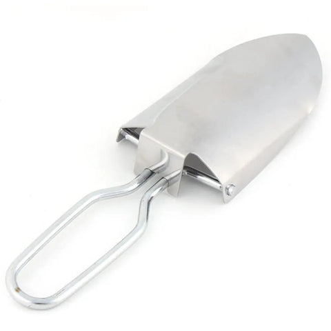 Compact Folding Camping Shovel With Durable Stainless Steel Build For Outdoor Survival Mini Shovel Folded with Ergonomic Handle in Silver