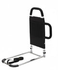 Dual Handle Bed Rail for Seniors With Padded Grips, Storage Pocket, and 300 Lbs Capacity, shown in black with under-mattress frame.