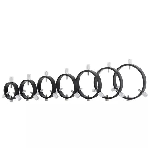 Three Point Guide Ring For Astronomical Telescopes Black Mounting Ring With Bold M6 Screws Keeps It Solid And Stays Put Fits 42 50 60 68 80 90 102mm Tubes Lab Grade Accessories lined up in various sizes