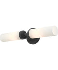 Two Light Slick Black ADA Vanity Light With Satin Opal Glass Cylinders From Aero Collection, wall mount view