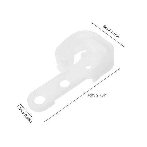 Premium White Refrigerator Door Stopper Replaces Latch Hook And Hinge Catch Clip For Smooth Appliance Operation With Streamlined Compact Fit To Prevent Freezer Swing, showing dimensions and design details.