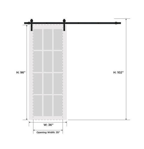 Diagram of Sturdy Barn Door 36 By 96 Inches With Mirror Panel Lucia 1299 White Silk With Mirror Finish 6.6 Ft Rail Hangers