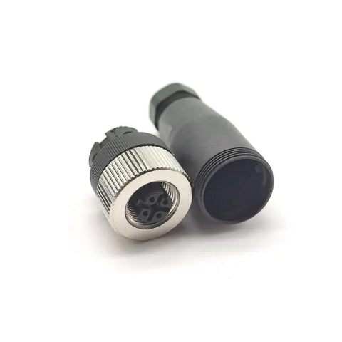 Two Pack M12 4 Pin Female Circular Connector D Code Industrial IP67 Waterproof Field Wireable Sensor Adapter, black and metallic parts