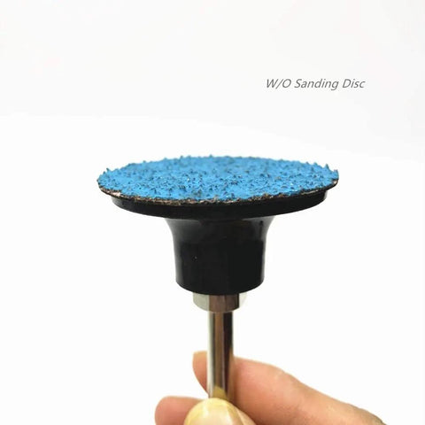 Two Pack 3 Inch Sanding Disc Holder With Quick Change Disc Adapter And One Quarter Inch Shank held in hand