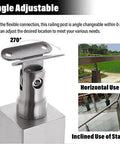 Stainless Steel 304 Railing Post Kit For Outdoor Decks And Stairs Featuring Adjustable Mounts And A Brushed Silver Finish Fit For 10 To 12 Mm Glass Panels Bringing Rock Solid Protection And Top Tier Modern Vibes, showing adjustable angle feature for versatile installation.
