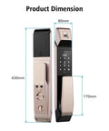 Product dimensions of Super Secure Keyless Smart Door Lock With Touchscreen Fingerprint Entry and Electronic Password Backup.