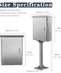 Tough As Nails Waterproof EV Charger Box Cover With Lockable Electric Vehicle Charging Station Enclosure, size specifications and stainless steel design.