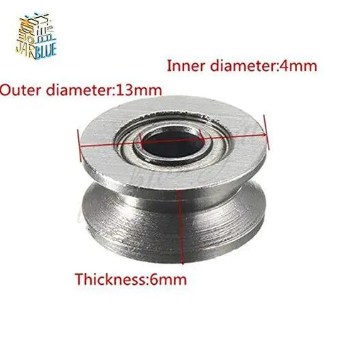Close-up of Snag These Rock Solid V Groove Sealed Ball Bearings 624VV Guide Track Roller, 4mm inner diameter made from steel.
