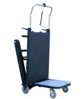 Heavy Duty Electric Stair Climbing Cart With Ergonomic Handle And Foldable Design For Moving Furniture, Appliances, Kegs, Tires Up And Down Stairs Effortlessly, showing sleek black frame and sturdy wheels.